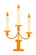 © Monika Jurczyk - Elegant candelabra with three lit candles and orange flames. Bright orange candle holder with cream colored candles for dinner, spooky October decorations, autumn celebrations, and festive themes. PNG