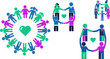 © Design - Diverse community circle holding hands around a heart with partnership icons set