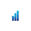 © Khansa505 - A simple blue bar graph with three ascending bars and upward arrows indicating growth and progress.