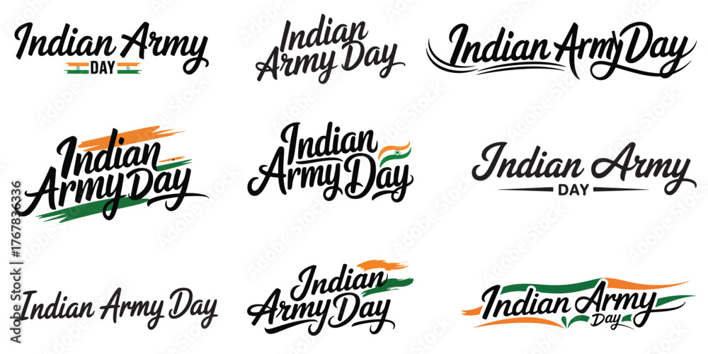 Celebrate Indian Army Day with these elegant typography designs featuring the national flag colors, perfect for social media and patriotic events