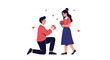 © Gen Max - Romantic proposal illustration: A man on one knee proposes to his girlfriend surrounded by hearts, symbolizing love and commitment.