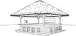 © vadymstock - Illustration of a tropical building structure with a thatched roof and open floor plan.