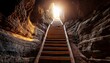 © Lance - wooden ladder leads upward from dark cave towards bright light represents hope for change new beginnings journey exploration path from darkness to illumination light hope optimism