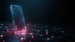 © pinkrabbit - Smartphone on technology background. Neon glowing mobile phone on abstract dark background. Futuristic network connection
