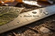 © khairulz - A metal ruler resting beside a leaf imprint depicting root line