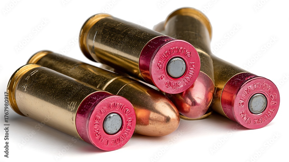 Pink Gun Bullets Pile of Ammunition Bullets with a Metallic Gold Casing and Pink Primer ...