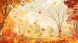 © Mer - Vibrant landscape with a kaleidoscope of colorful foliage in a lush park, surrounded by tall trees with branches stretched towards the sky, as a gentle breeze carries falling leaves of amber, golden y