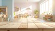 © Hamky - Empty bright kindergarten classroom with wooden table in foreground