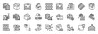 © Uniconlabs - Warehouse inventory icon set collection outline. Icon pack contains warehouse, inventory, stock, supply, storage, shelf, pallet, box, package, item