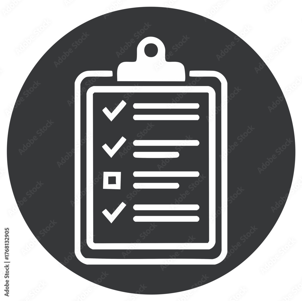 Check List Backdrop Checklist Clipboard with Check Marks and List Items on Dark Circular ...