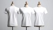 © Anggi - Versatile collection of three classic blank white short-sleeve t-shirts on headless mannequins, ideal for apparel mockups, custom designs, and textile product presentations