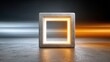 © Kakabe - A glowing square frame sits against a dark background, with smooth beams of light in contrasting colors creating a dynamic atmosphere, Ideal for technology, modern design, or abstract art projects,