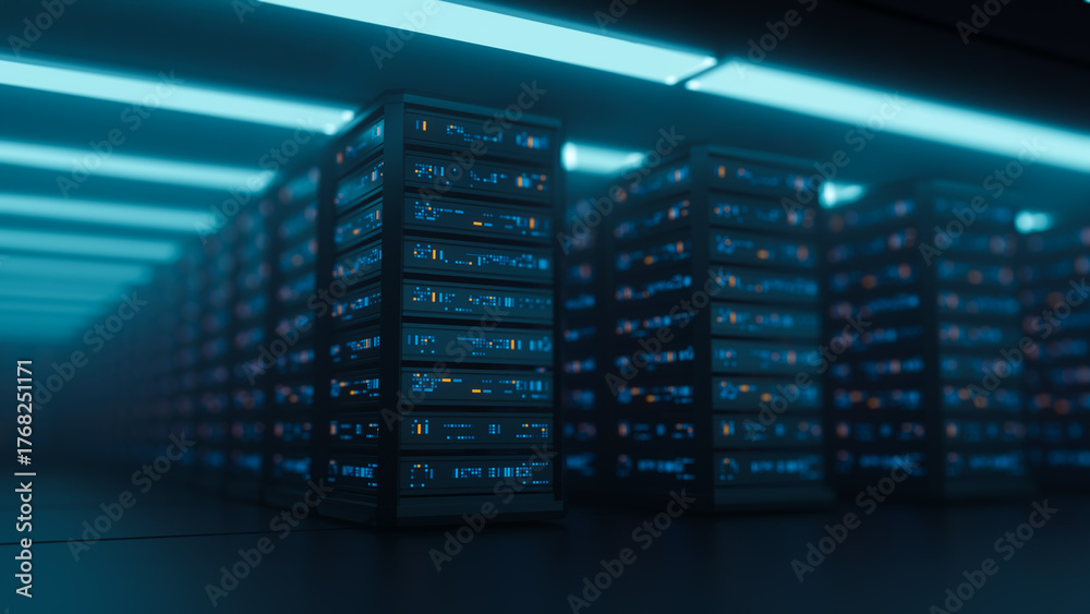 Big data center server racks hardware data network host room storage ...