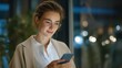 © forenna - Young professional holding smartphone while talking to 3D holographic AI assistant, symbolizing virtual communication, advanced technology, and intelligent daily task management. cinematic color