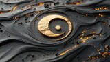 Abstract gold yin yang on dark textured surface. Use Background, wallpaper
