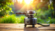 © ali - Portable camping stove with outdoor background