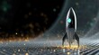 © Alchemy - Futuristic 3D rocket launching with glowing sparks symbolizing innovation, technology, startup growth, digital success and space exploration, cinematic metallic design on dark backgroundi