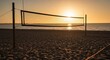 © aby.std - Beach volleyball net silhouetted against a bright, golden sunset over the ocean