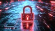 © Motion AI - Glowing red digital padlock standing on futuristic circuit board symbolizing data security and network protection in cyberspace