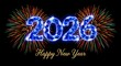© TJ_Designs - 2026 blue ruby text effect isolated on a fireworks background, Happy New Year banner, 2026 New Year Year Celebrating