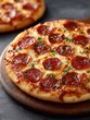 © SerPak - A freshly baked pepperoni pizza served on a wooden board, garnished with herbs. Perfect for food photography and culinary use.