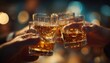 © Tetiana - Friends Celebrating With Whisky Drinks In The Evening After Work, Clinking Glasses And Sharing Cheers In A Party Atmosphere.