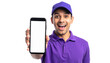 © photostockatinat - A surprised man with a mobile phone in his hand is presenting a blank screen