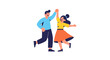 © YULIA - Joyful Dancing Couple Celebrating With Raised Hands Against A Black Background