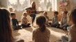 © Vilius - woman plays guitar for children in classroom
