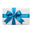 © KMA - Wrapped gift box with blue ribbon isolated on transparent background, top view