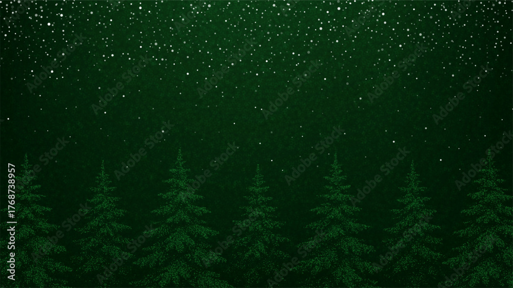 Christmas vector background with snow falling over green pine trees in ...