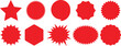 © The Plaid Palace - Blank red promotional sale stickers. Special offer price tag. Promotional sale sticker, discount tags, starburst badges, quality marks. Sunburst sale badges, discount labels, sale icons