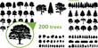 © Cubarsi - Set of 200 black silhouette trees various shapes and sizes for architectural and landscape design