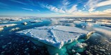Frozen sea surface with large ice floe drifting slowly on the water, ice floes, drifting ice, ice floes,drifting ice