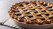 © ELmidoi-AI - Homemade blueberry pie with a lattice crust, perfect for Thanksgiving, summer picnics, or a sweet treat. Delicious dessert, ideal for baking recipes.