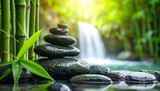 Zen Stones with Bamboo Waterfall