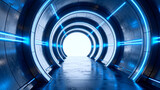 Futuristic tunnel with blue lights