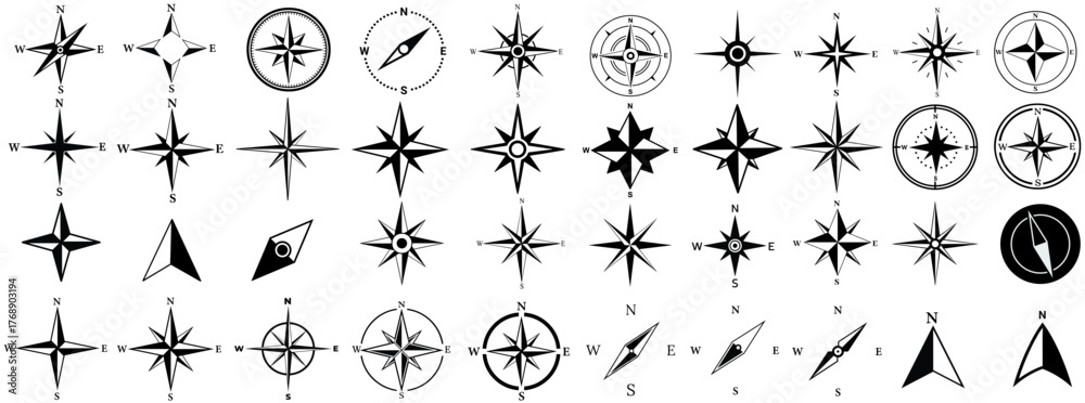 Compass Diff Shape set collections compass icon. different navigation compass symbol ...