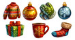 © Gasspoll - Colorful Hand-Drawn Christmas Ornaments and Sweater Collection on Transparent Background