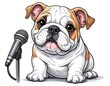 © Bela - Cartoon-style Bulldog puppy with microphone, ready to sing or speak