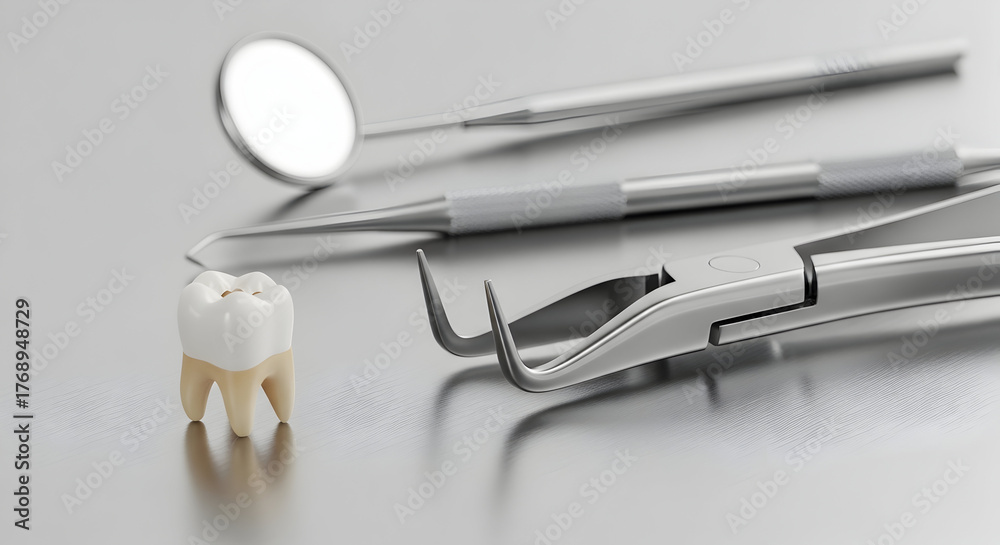 Dental care awareness concept showing a tooth and instruments ...