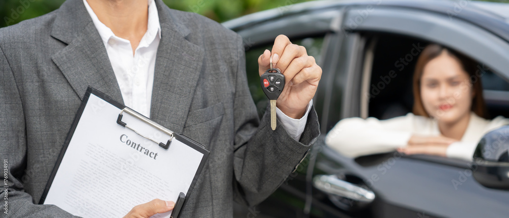Used car, rental car, sell, buy. happy pass on key for new owner. Sales ...