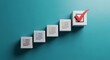 © Drago Designer - Checklist progress with a red checkmark on a teal background, symbolizing completion and success