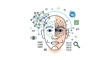 © krossreus - Digital AI Half human face half data with binary code lock crown and magnifying glass icons
