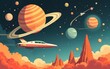 © guo - A retro-futuristic illustration of a 1950s-inspired space travel scene, featuring vintage spaceships and colorful planets. High quality