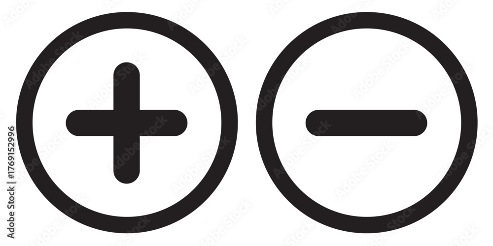 Plus minus vector sign icon set. Add and remove round button icons with ...