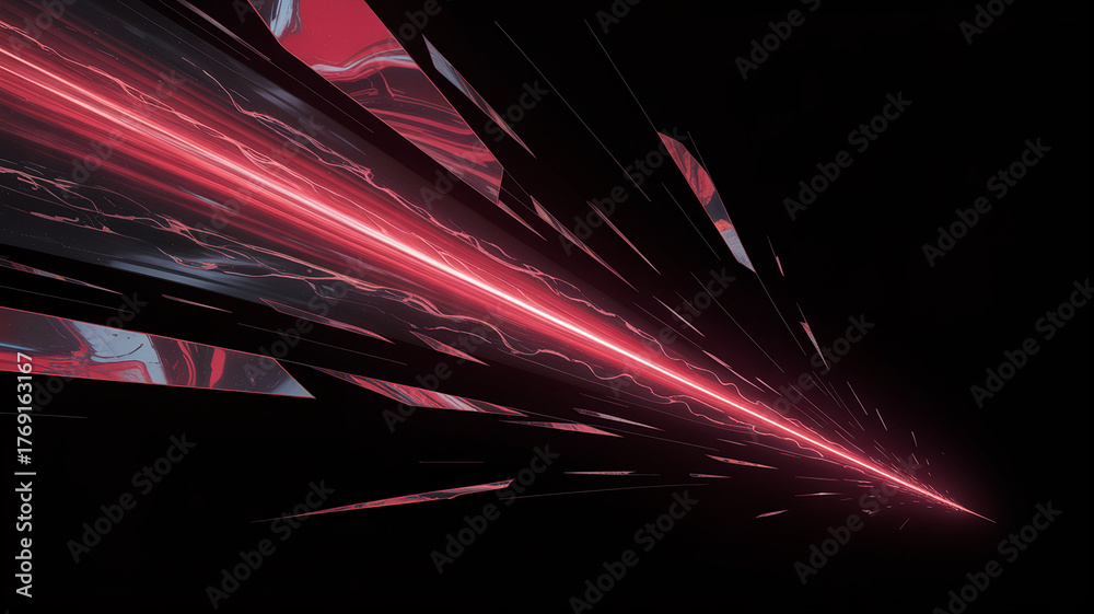 Illuminating Pathway: A vibrant, neon-red light streaks across a dark ...