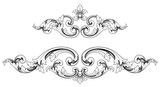 Intricate baroque and rococo style decorative flourishes and ornate swirls in black and white