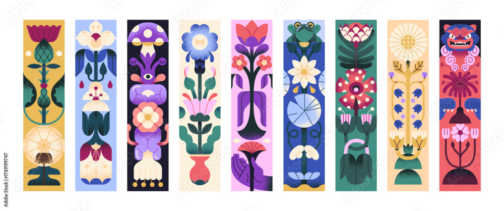 Set of designs of bookmark patterns with nature. Book marks templates ...