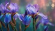 © Honey - Stunning close up of vibrant purple iris flowers with delicate petals and soft bokeh background